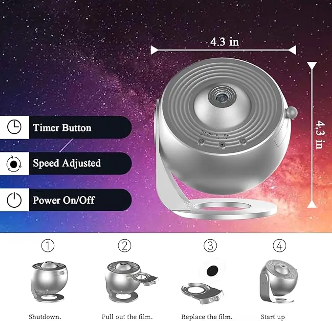 Projetor de Planetário Galáctico, Céu Estrelado, Atualização Cor Prata, 13 Películas, Sistema Solar, Lua Constelação, Realístico, Melhorar, 2024