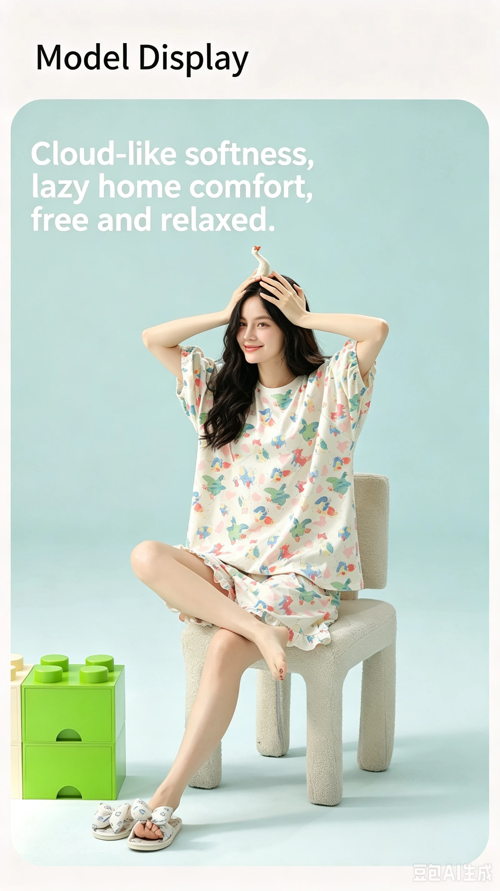 Class A Women's Summer Pajamas Set, Short Sleeved Antibacterial Xinjiang Cotton Loungewear with Casual Cartoon Design
