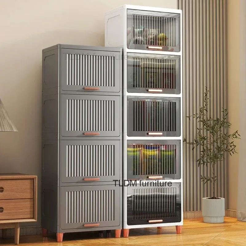 Modern Plastic Kitchen Cabinets Clamshell Storage Cabinet Home Furniture Floor Rack Multi-layer Locker Living Room Snack Cabinet