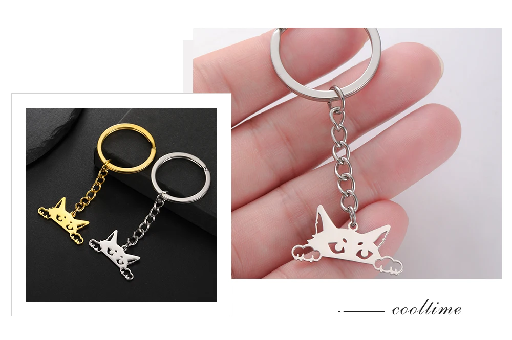 COOLTIME Kreativität Katze Edelstahl Schlüsselanhänger Niedliche Cartoon Katze Schlüsselanhänger Tasche Autozubehör Schmuck Freundschaftsgeschenk – Detail 10