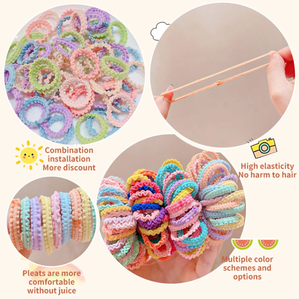 50/100pcs/lot Hair Bands Girl Candy Color Elastic Rubber Hair Ties Child Baby Scrunchie Hair Ropes Ponytail Hold Headband