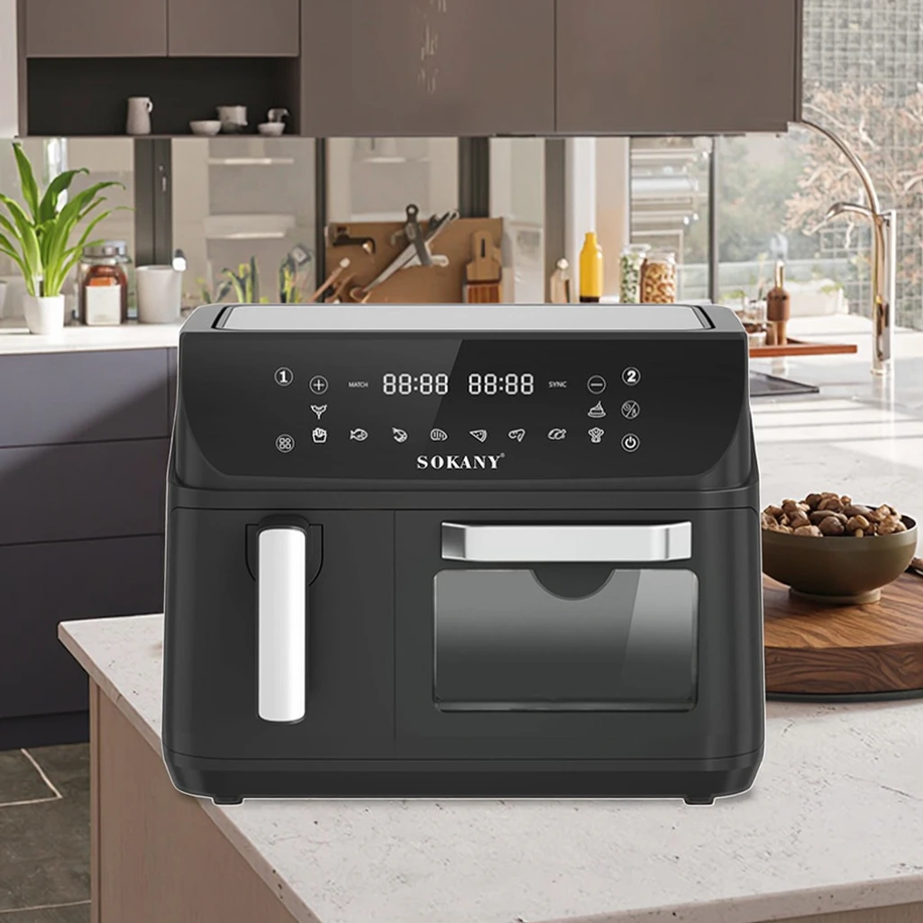 12.5L Stainless Steel Household Air Fryer Visual Dual Pot Multifunctional French Fry Oven Modern Square All-in-One Machine