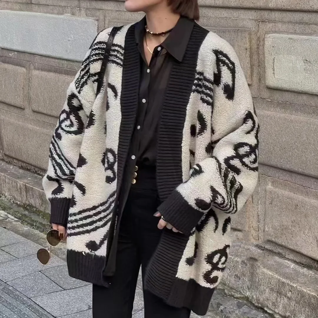 

2024 European Thick Medium length Lazy Style Fashion Knitted Cardigan for Women