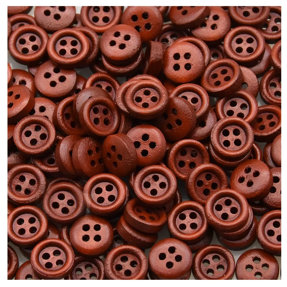100 قطعة 10 مللي متر مختلط الألوان الصغيرة الخشب الطبيعي زر Diy بها بنفسك الأنابيب المستديرة 4 ثقوب أزرار خشبية الخياطة اكسسوارات الملابس للأطفال