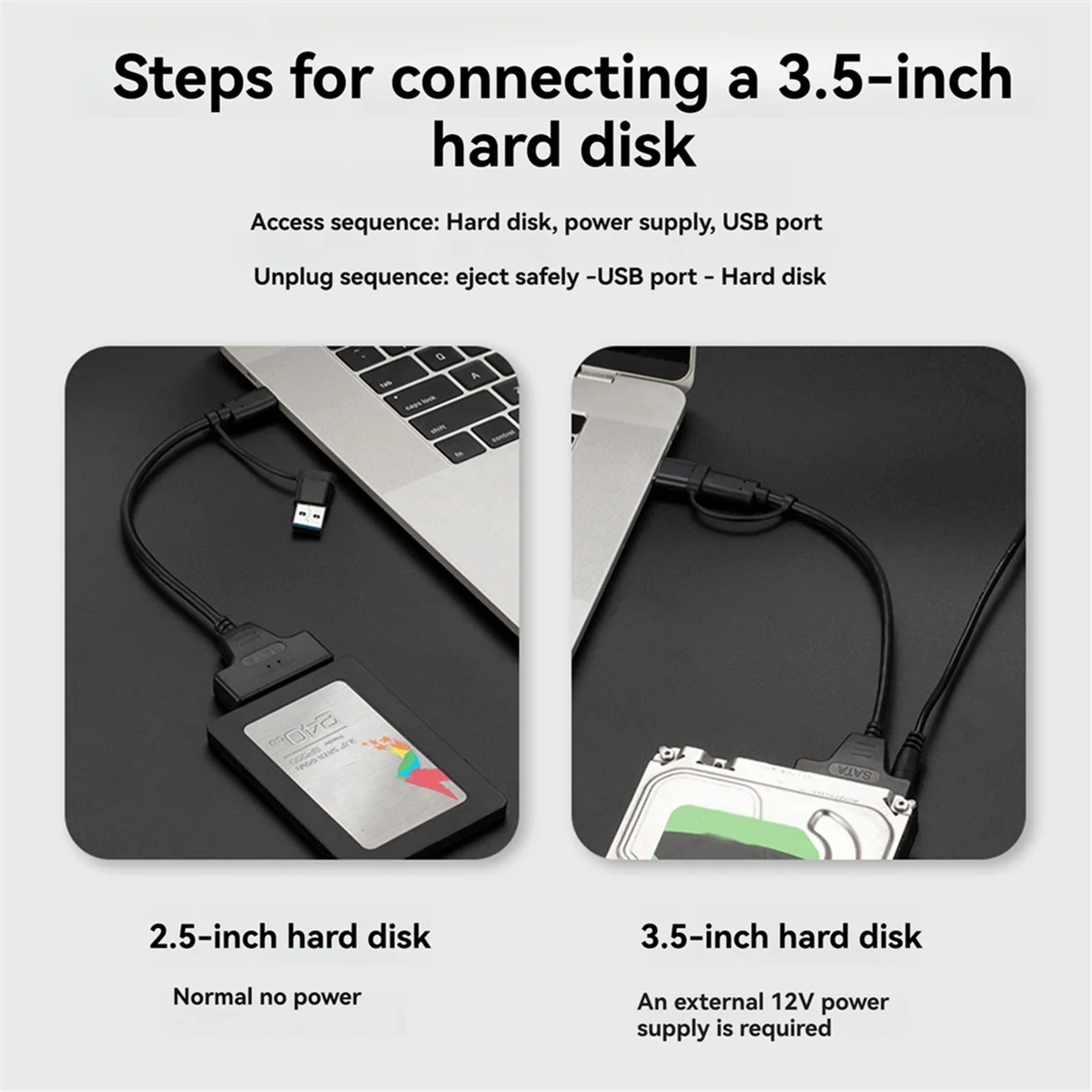 TypeC + USB 3.0 ถึง SATA Hard Drive Adapter Cable Hard Disk Driver Converter สําหรับ 2.5/3.5 นิ้วฮาร์ดไดรฟ์มือถือ