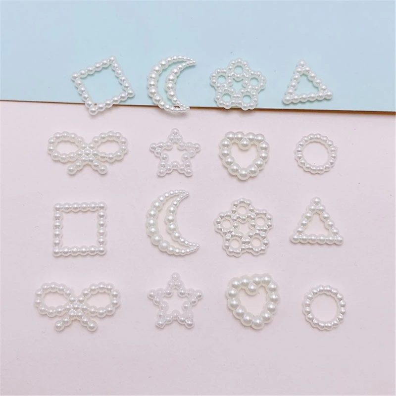 10pcs Hollow out Pearl Multiple Type Appliques DIY Hair Clip Gift Boxes Glove Clothes Sewing Craft Patches for Hairband