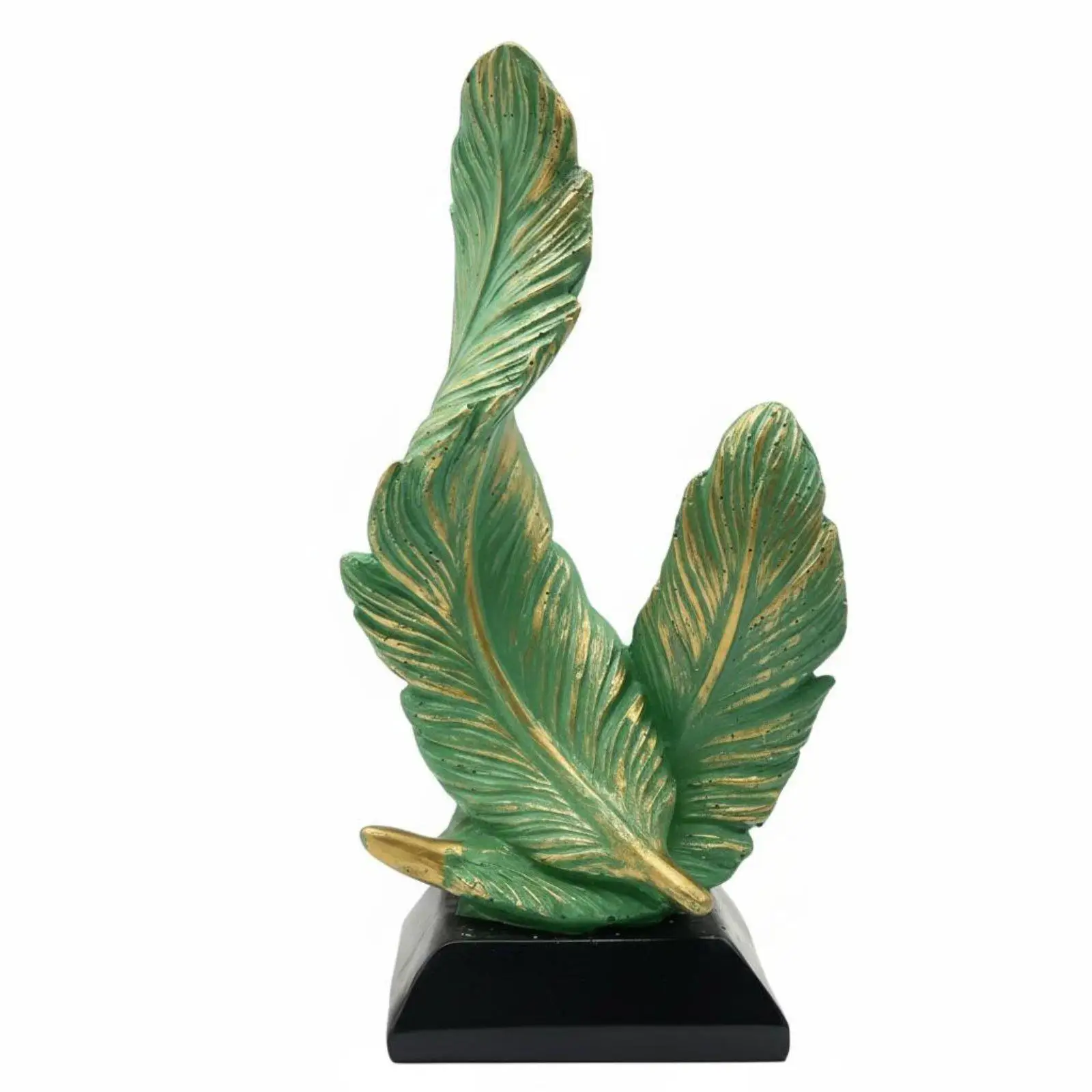 Resin Feather Sculpture Modern Decorative Accent Double Feather Design Smooth Finish for Living Room Coffee Table Housewarming