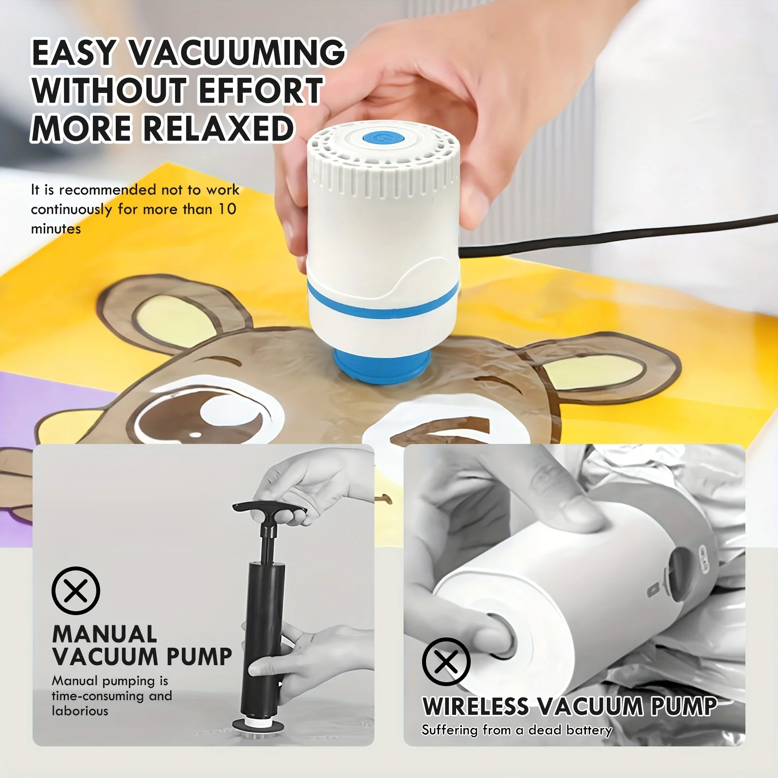 AC220V elektrische pomp voor vacuümopbergzakken, elektrische vacuümpomp voor tassen, past op de meeste vacuümzakken (opbergtas niet inbegrepen)