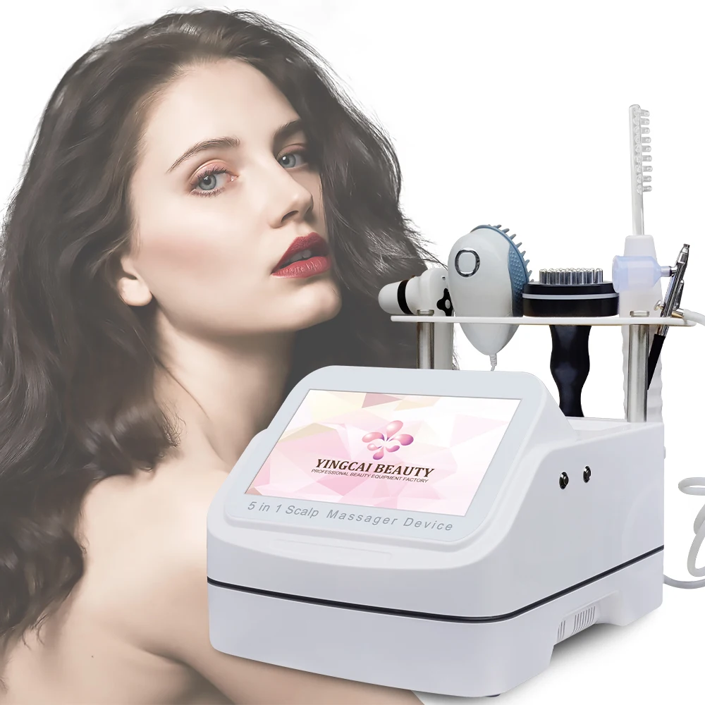 

Салон Спа Уход за выпадениями волос и лечение кожи головы Светодиодный рост волос 5 в 1, массажер для волос и кожи головы с анализатором кожи