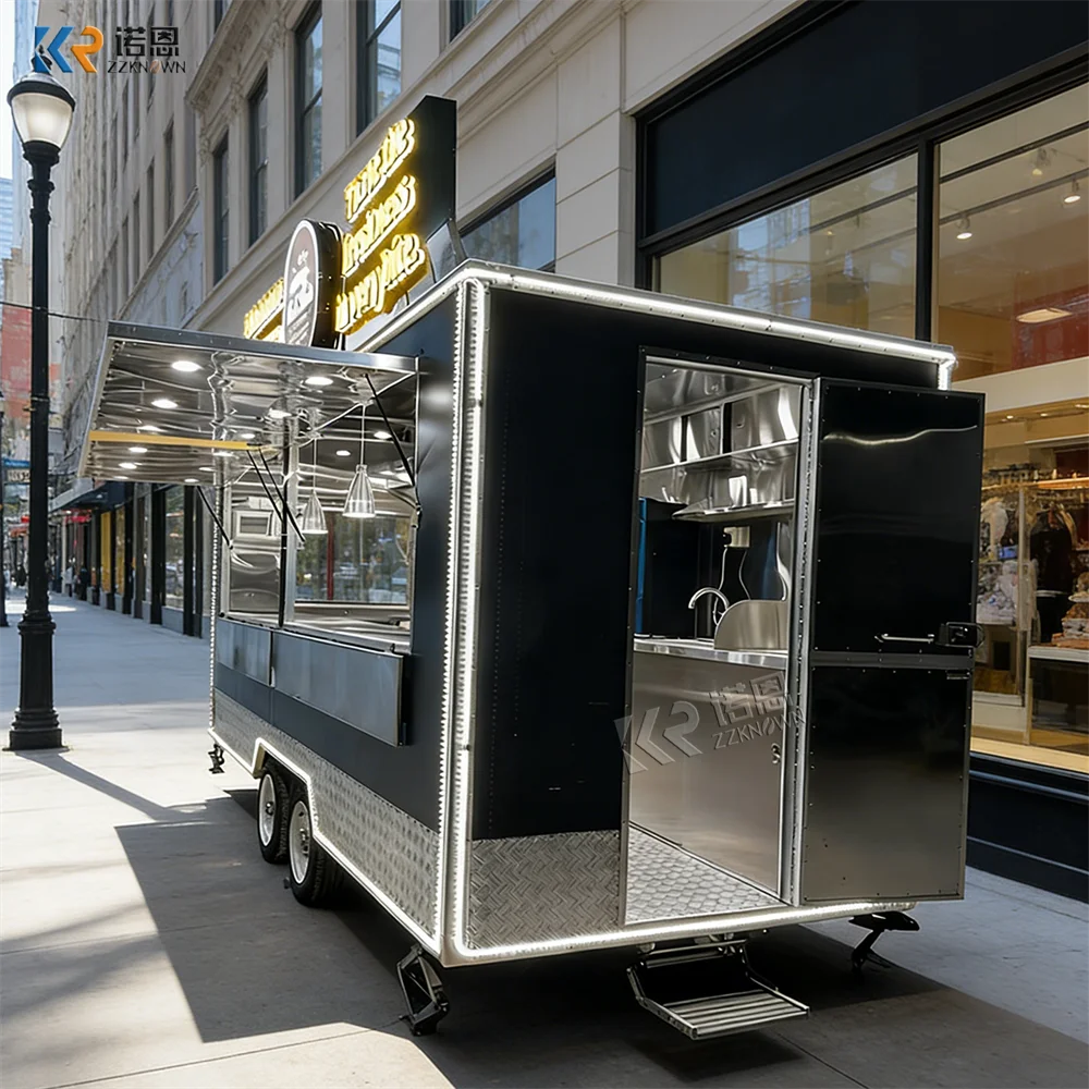 

Custom Layout Food Trailer Catering Trailer Snack Pizza Ice Cream Cart Mobile Stainless Steel Food Truck Fully Equipped
