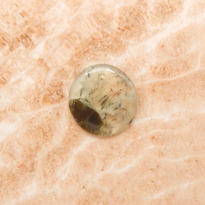 

Polished Prehnite round Pendant with Mineral Inclusion Translucent Gemstone Jewelry Component for Crafting 15x15x3mm-1g