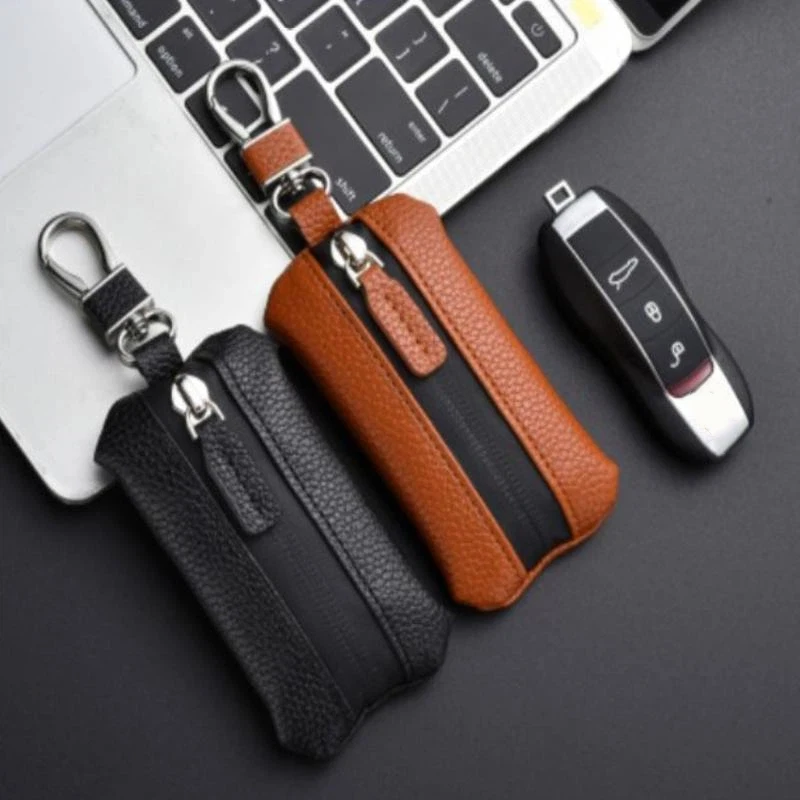 Hochwertige Autoschlüsseltasche aus weichem Leder für Herren mit Reißverschluss, Luxusgeschenk – Detail 1