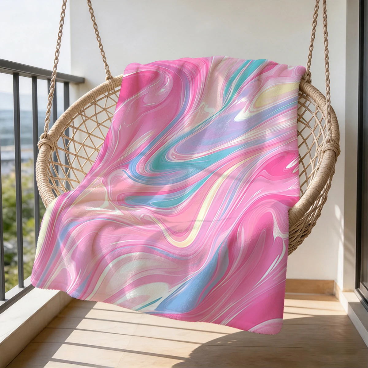 Pastel Marble Fluid Swirl Flannel Blanket Warm Soft Halloween Christmas Couch Warm Cozy Decorative Decor Gift for All Season