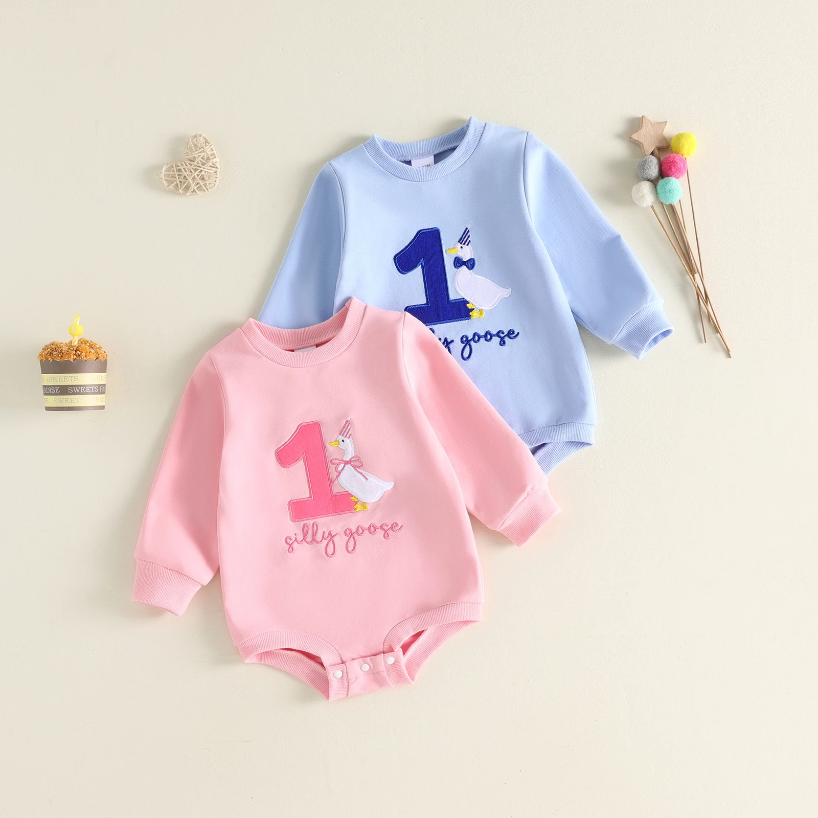 Baby First Birthday Outfit Long Sleeve Round Neck Embroidered Sweatshirt Bodysuits Jumpsuit Birthday Gifts