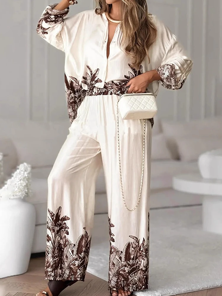 

Шикарный лоскутный кардиган с принтом, топ и широкие брюки, женский однобортный свободный наряд на весну-осень 2024, женские костюмы