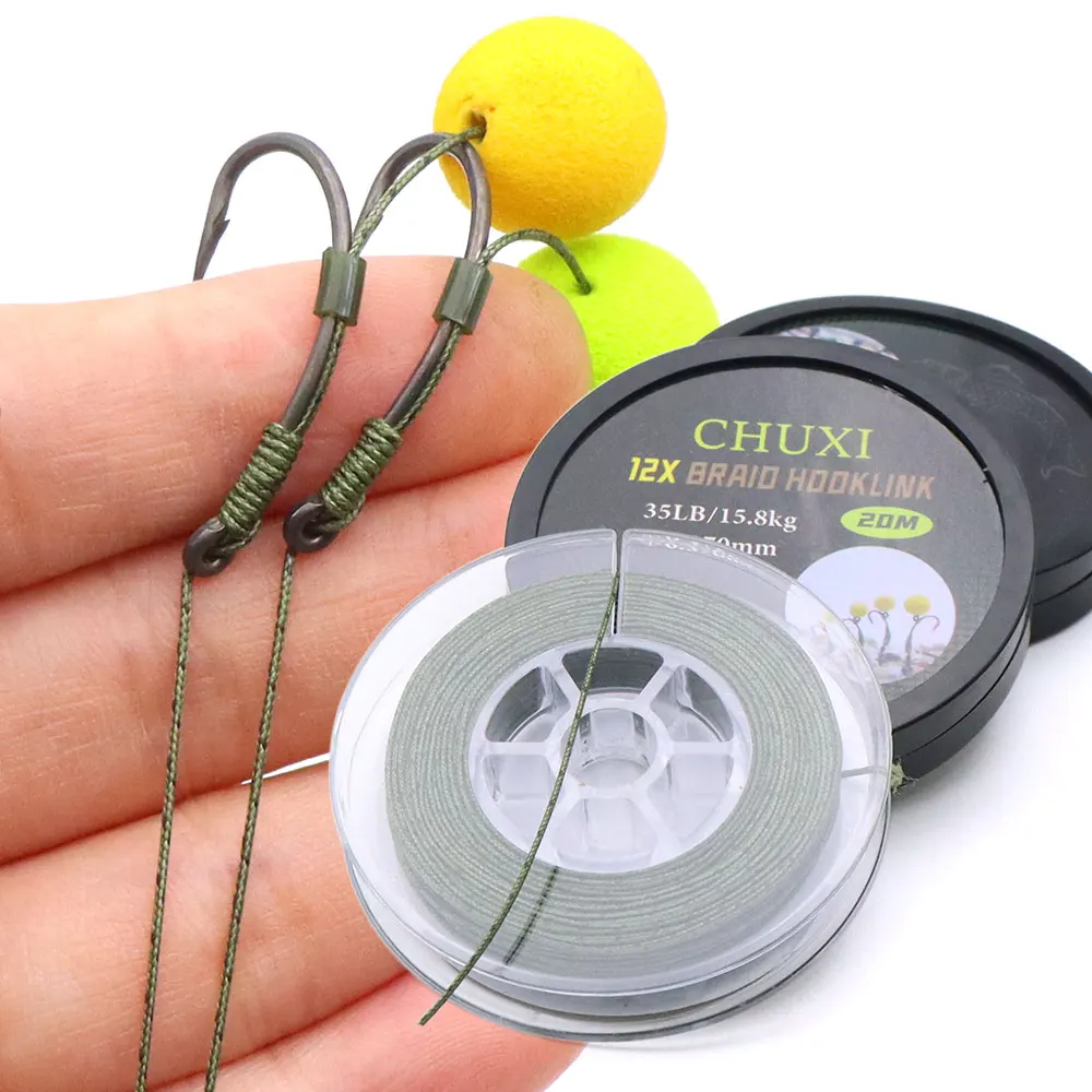 

20m Carp Fishing Line 12 Strand Braided Wire Hair Rig Hooklink For Boilie Fishing Method Feeder Carp Accessory Tackle 20/25/35LB