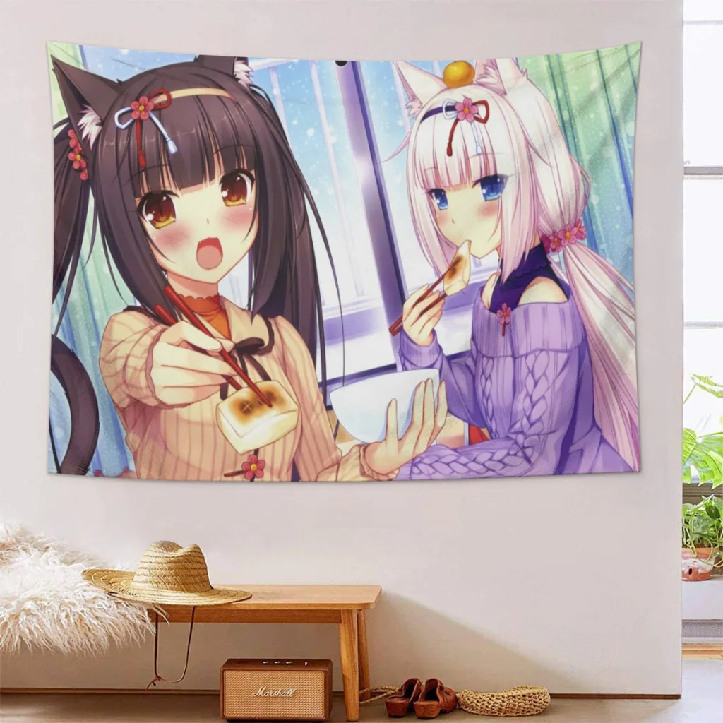 Anime Wall Hanging Tapestry Japan Kawaii Cat Girl Paradi Room Decor Aesthetic Decorative Cartoon Photo Background Cloth Table