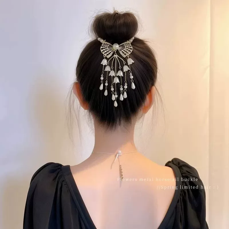 

Female 2025 New Headwear Exquisite Hair Clip for Women Girls Pearls Flower Tassels Back of The Head Disc Artifact Headband