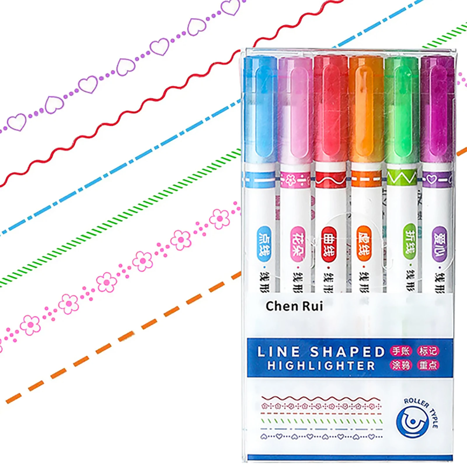 

6pcs/set Hand Account Color Pen Set Curve Markers Roller Highlighters Writing Markers Pen for DIY Journaling Drawing