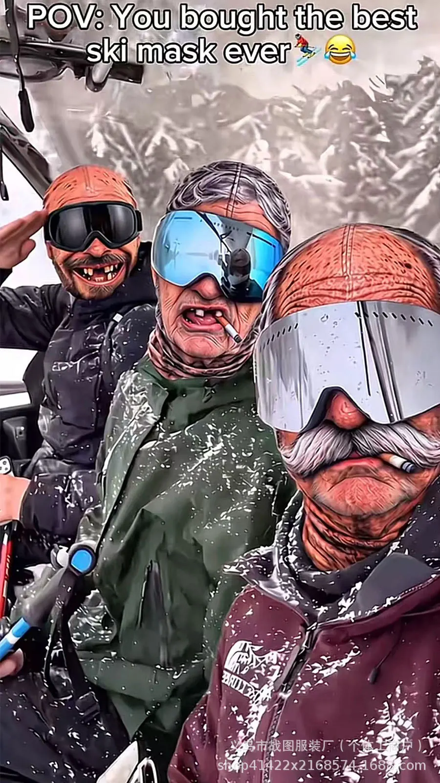 Old Man Ski Mask Funny Realistic Face Balaclava 3D Printed Full Face Winter With Neck Coverage