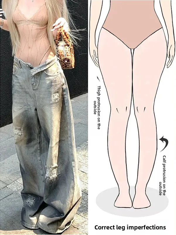 

Retro American Washed Denim Jeans Women's Loose Slim Wide Leg Long Pants High Waist Straight Cut Casual Summer Jeans