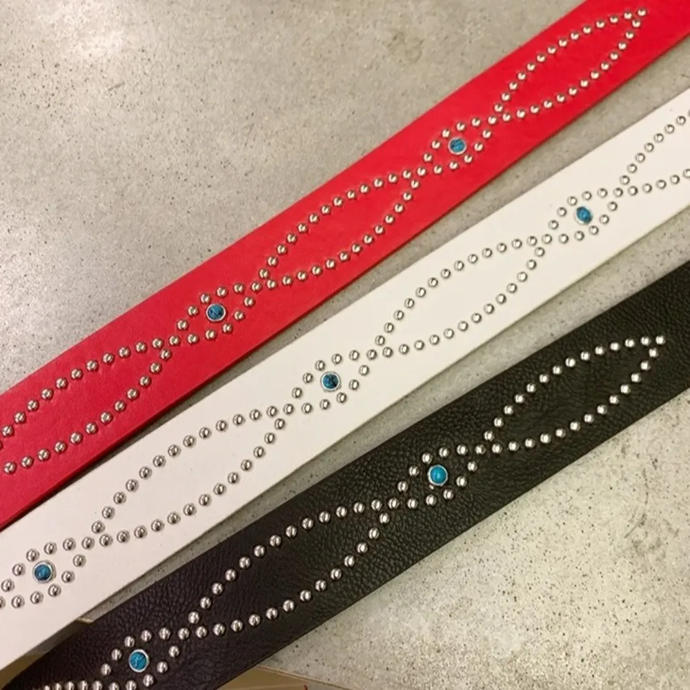 Cinturón Retro con diamantes de imitación para mujer, cinturón de cintura con remaches de estilo étnico de cuero PU, vestido americano, cinturón vaquero para mujer