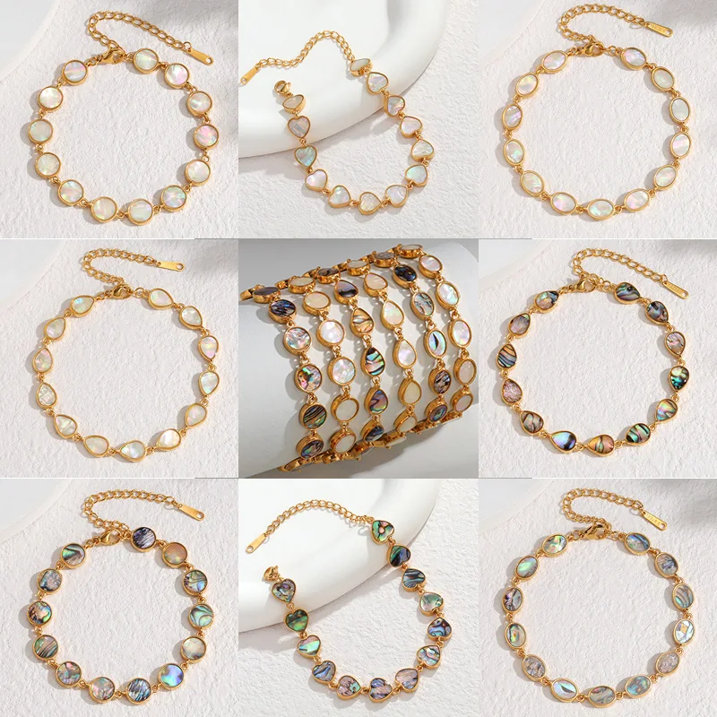 Nextvance Bohemian Natural Abalone Shell Bracelets Gold Plated Stainless Steel Chain for Women  Daily Stackable Jewelry Gift