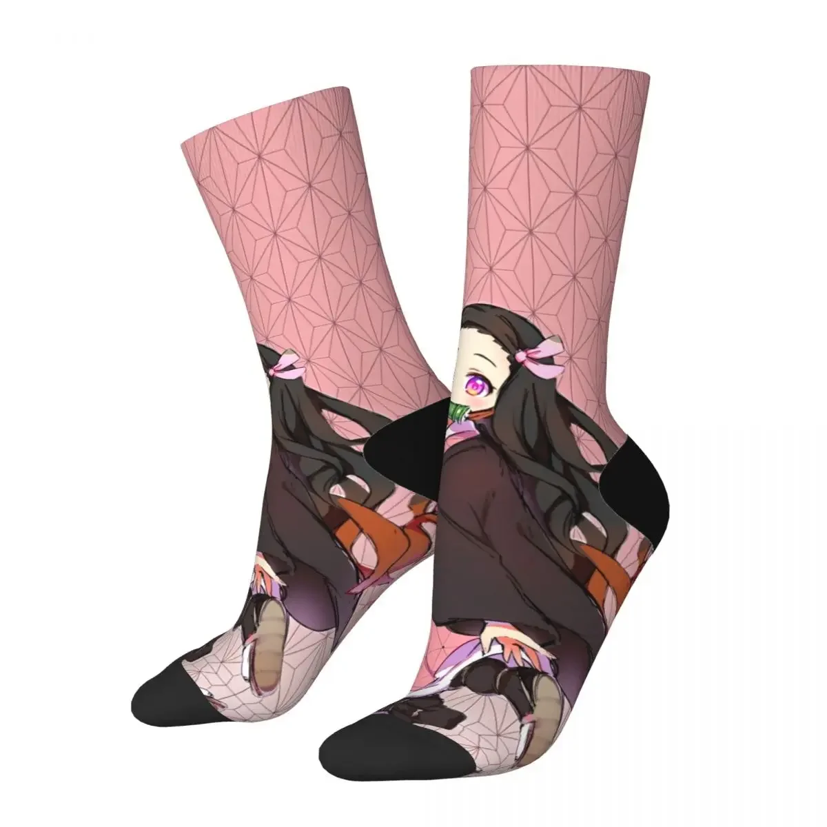 Retro Demon Slayer Nezuko Kamado Football Socks Polyester Middle Tube Socks for Unisex