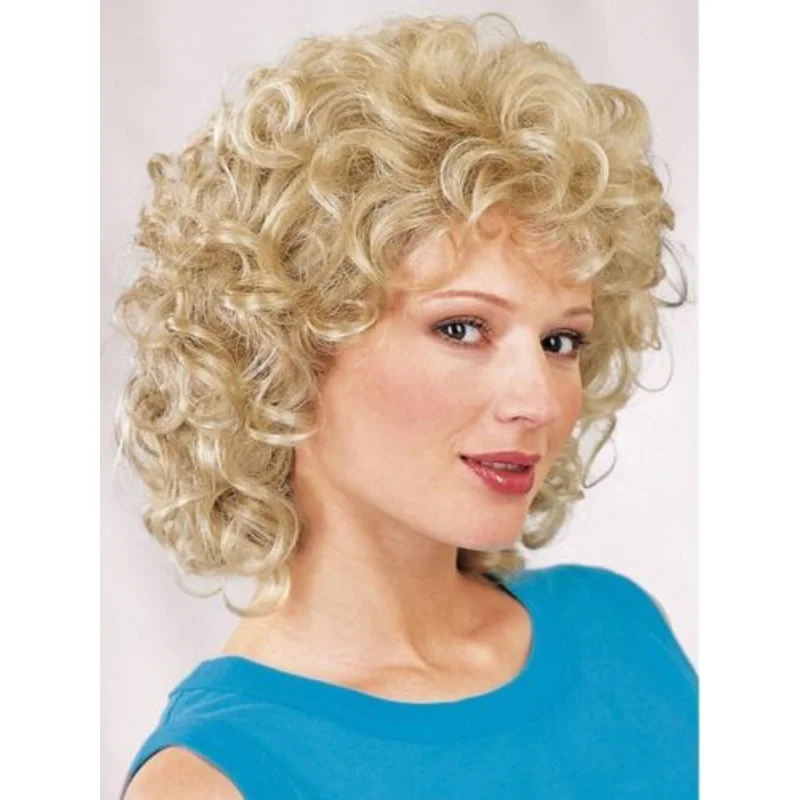 

Short Fluffy Curly Blonde Layered Synthetic Hair Wig Women Natural Fashion