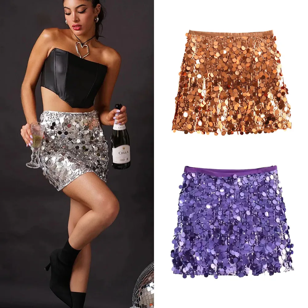 

Мини-юбка с блестками и завышенной талией, Y2k