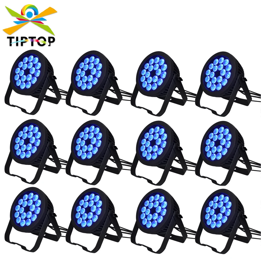 12XLot Hot Sell Led Par Stage DJ Lights 18x18W RGBW Amber Purple Home Party Disco Strobe DMX Flat professional Lighting