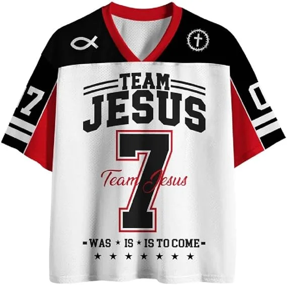 Jesus Team No. 7 Jersey T-shirt 3D Full Cross Christian Faith Pattern V-neck Sports Street Casual Top