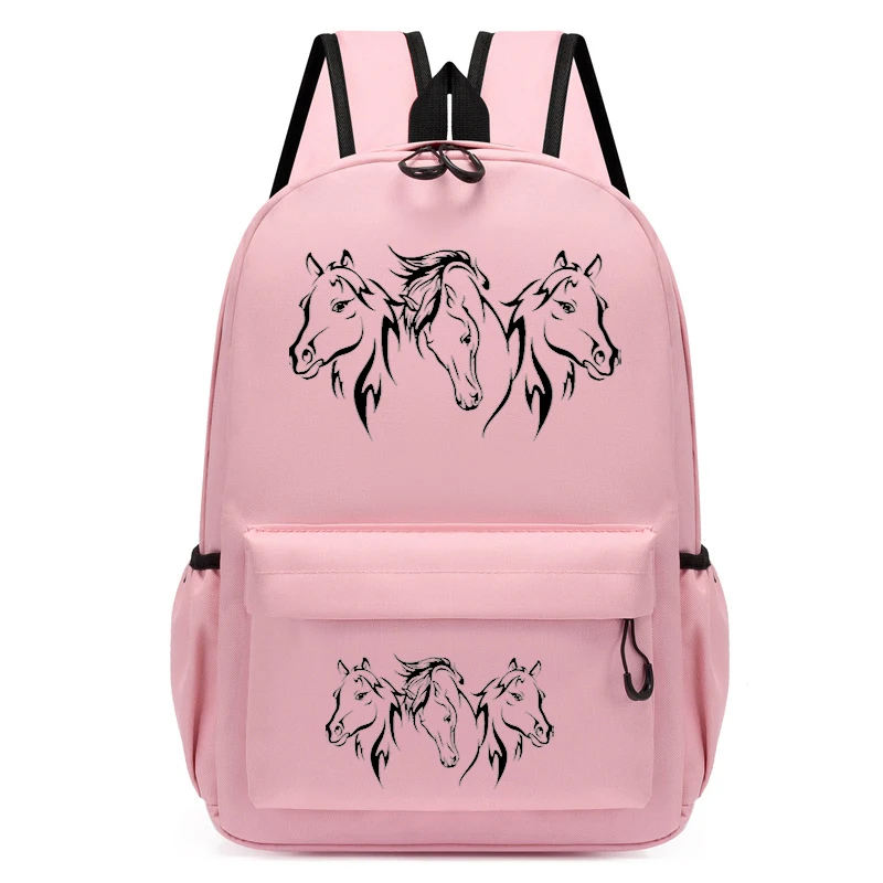 Horse Print Black Backpack for School Teenagers Girls Travel Bag Canvas Backpack Student School Bag Student Zipper Backpack Bags