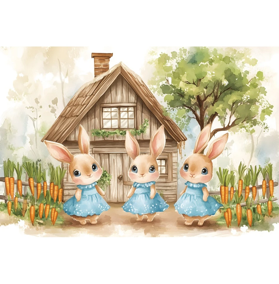 Fondo de fotografía de Pascua de primavera lindo conejo zanahoria Manor árbol niños decoración de cumpleaños retrato de bebé foto telón de fondo estudio fotográfico