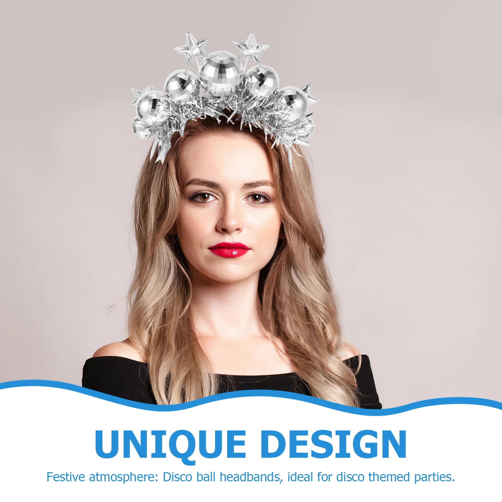 Sparkling Disco Ball Headband for Girls and Women Metallic Finish with Flowing Tinsel Strips Festive Hair Ornament for Birthday