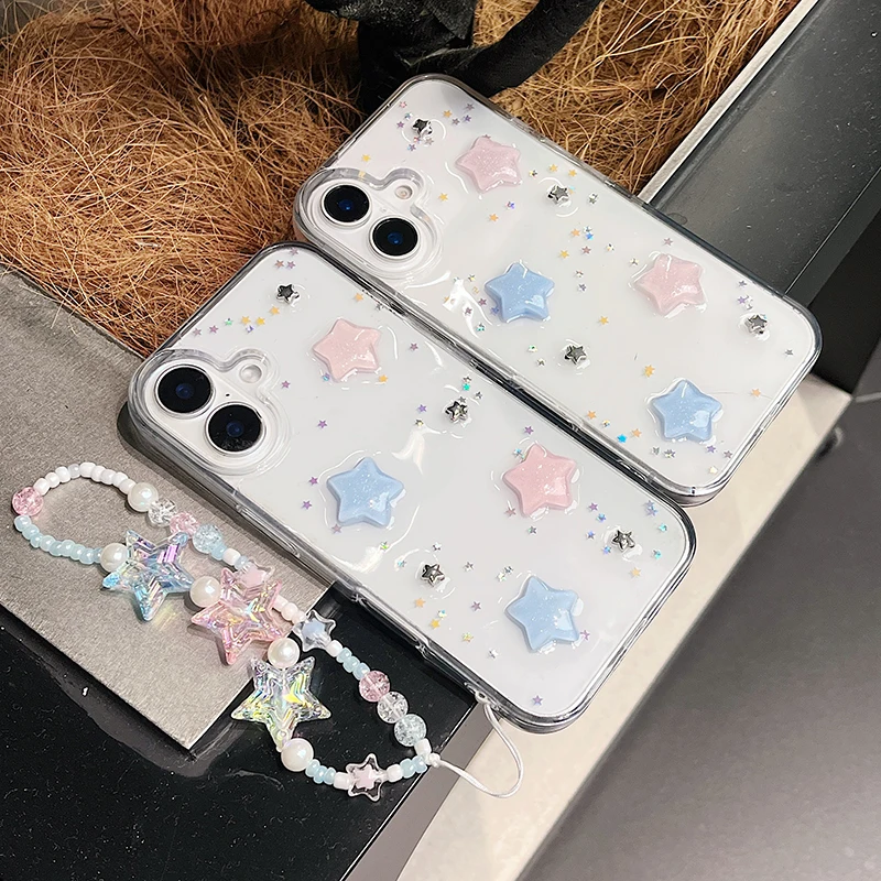 Wunderschöne, farbenfrohe 3D-Stern-Glitzer-Handyhülle für iPhone 16 18 Pro Max 17 Air 15 13 12 11 14 Plus mit transparenter Rückseite – Detail 12