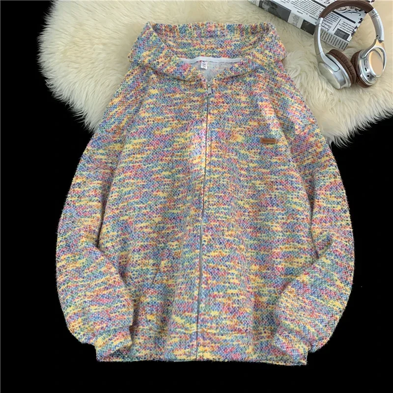 Korean Knitted Hooded Men Women Vintage Zipper Fly Hooded Sweater Autumn Winter Hoodie Cardigan Y2K High-Quality Hoodies Coat