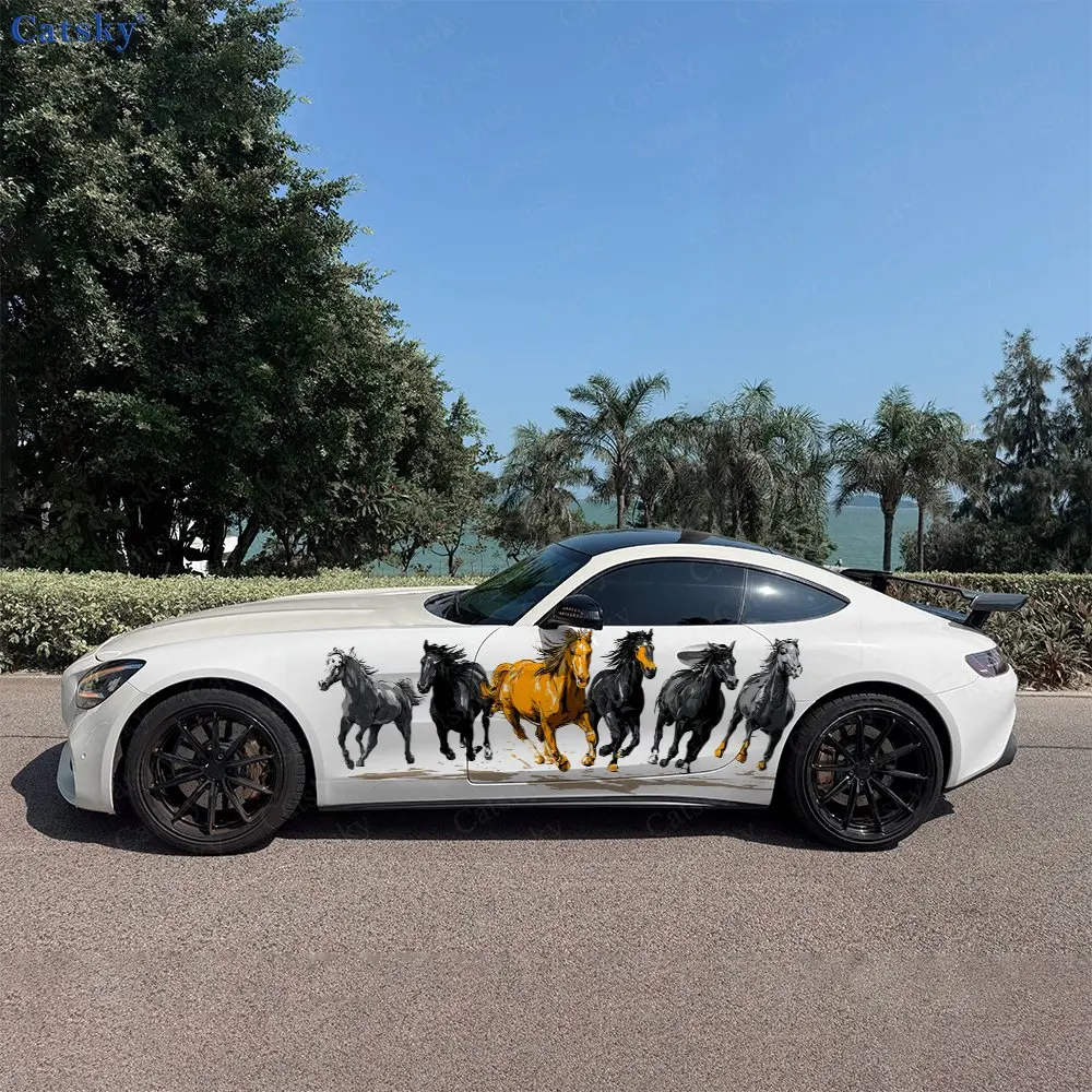 2pcs Galloping Horses Car Sticker Full Body Floral Decoration Scratches Protective Car Sticker Waterproof Car Vinyl Wraps