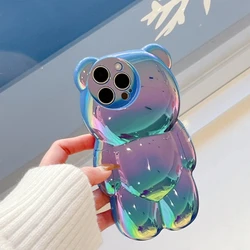 Kawaii Laser 3D Bear Shape Phone Case For iPhone1 14 11 12 13 Pro Max 15 16 Cover Silicone Shockproof Cute Cases For 16 Pro Max