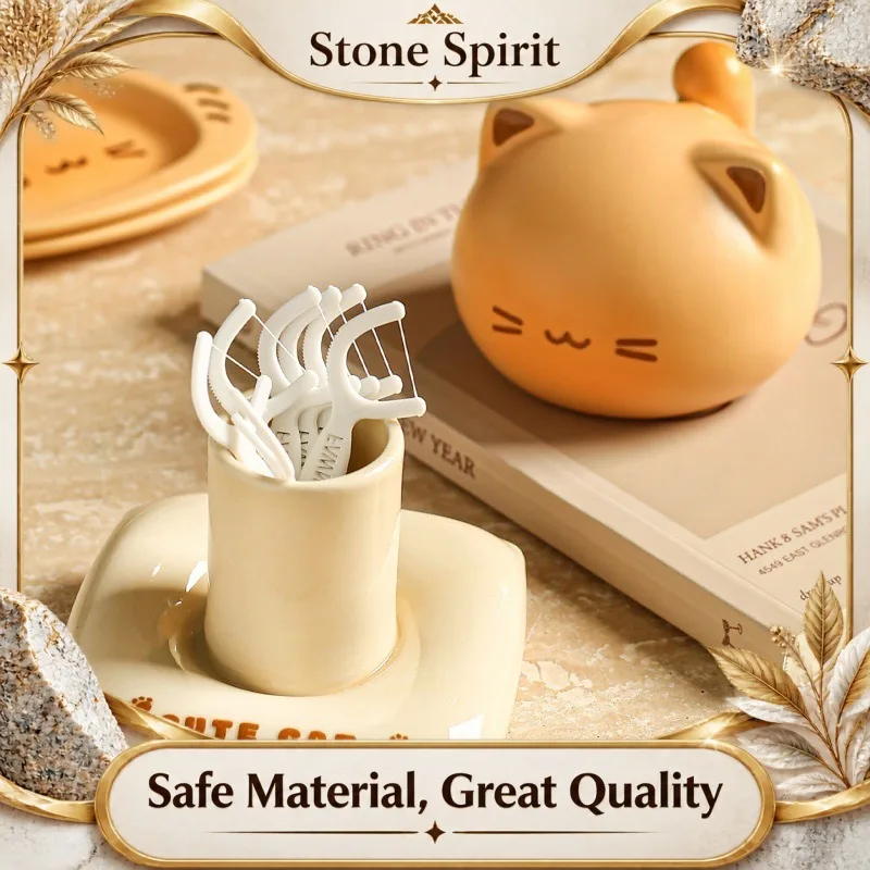 Creative Cute Cartoon Cat Underglaze Ceramic Toothpick Holder, Multifunctional Cotton Swab Jar for Home Decor, Gift for Friends