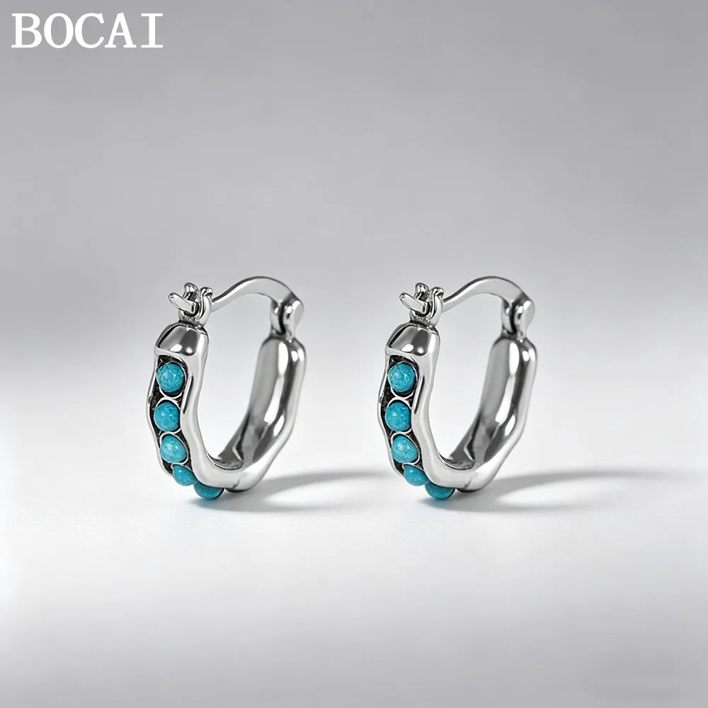 

Серьги BOCAI S925 из стерлингового серебра с бирюзой в винтажном стиле, креативный дизайн, изысканный подарок для женщин