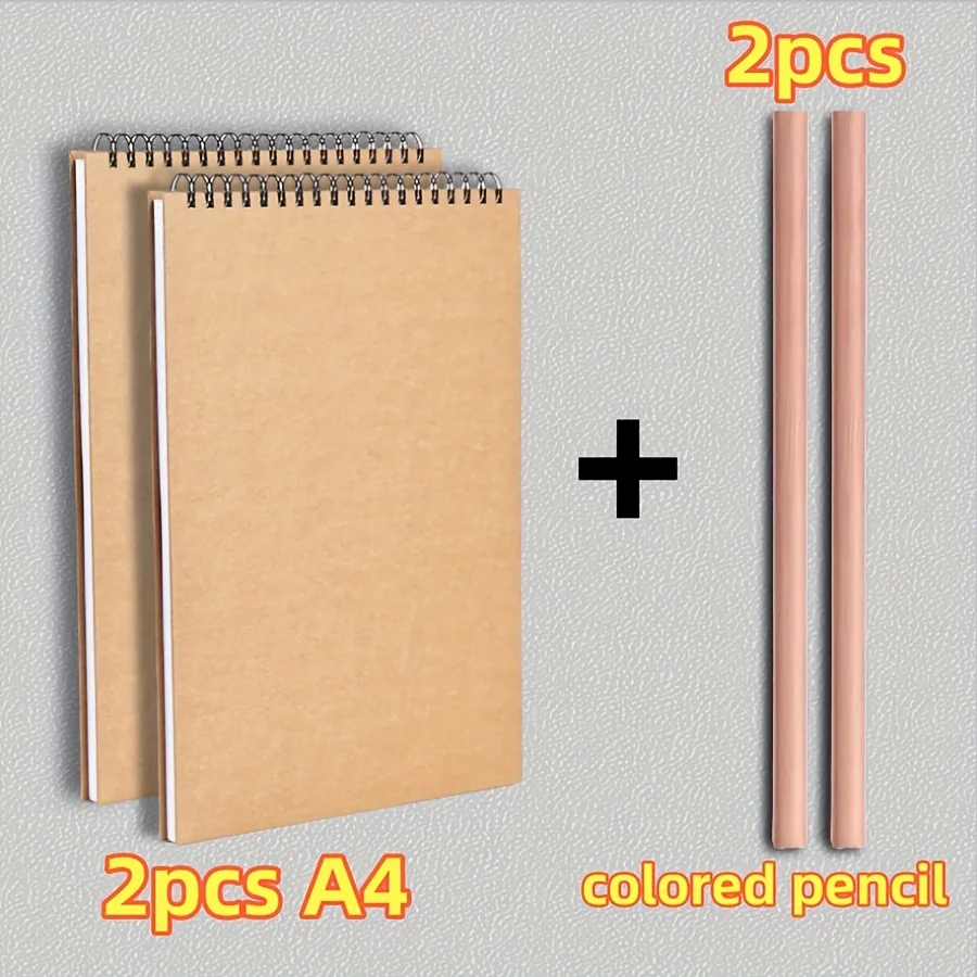 A4/16K/A5/A6 Zwei Skizzenbücher + Zwei Buntstifte, Hochwertige Spiralbindung, je 30 Blatt, Perfekt für Zeichensets, Schreib- und Künstlerbedarf – Detail 7