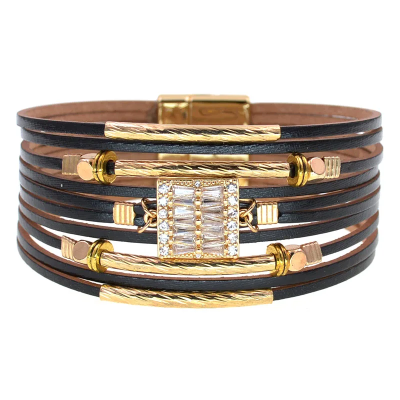 WELLMORE NEW BOHO wrap bracelets leather bracelets for women glass fashion bracelets magnet bracelets Female Jewelry wholelsale