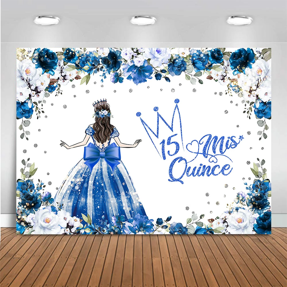 Mocsicka Princess Girl Kids Backdrop Cake Smash 15th Birthday Artistic Portrait Background Blue Dress Queen Photostudio Prop