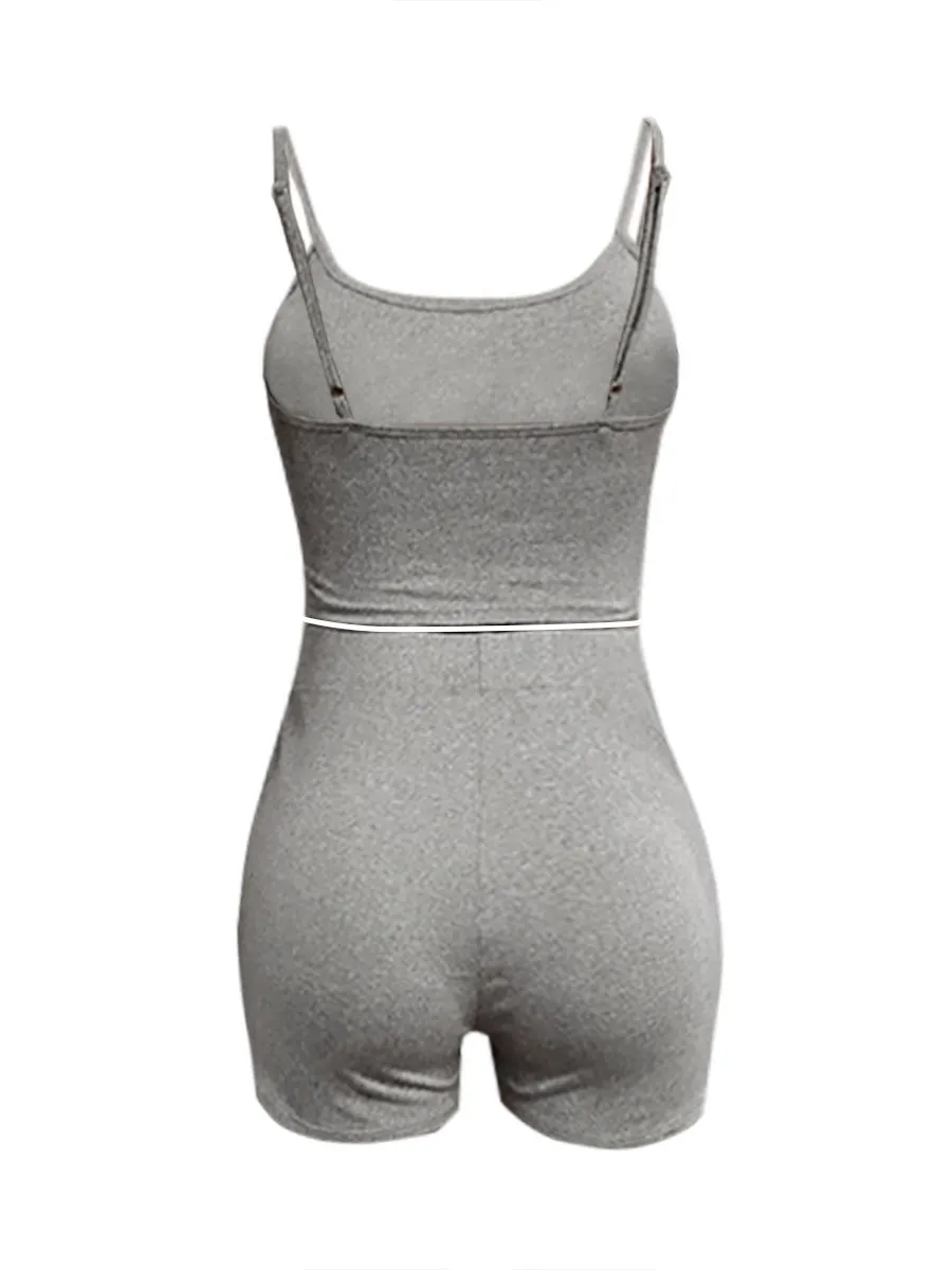 LW BASICS Casual Women Tracksuit Cami Skinny Stretchy Shorts Set Sport Skinny Summer Tops +Mini Biker Shorts Suit Two Piece Set
