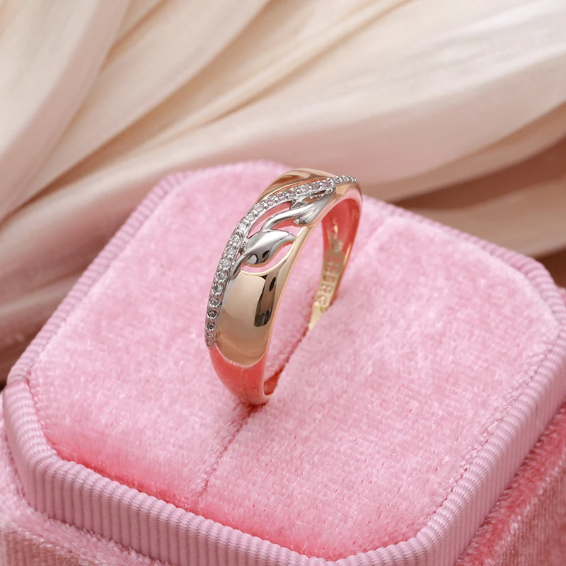 SYOUJYO 585 Rose Gold And Silver Two Color Luxury Rings For Women Natural Zircon Setting Fashion Slim Design Wedding Jewelry