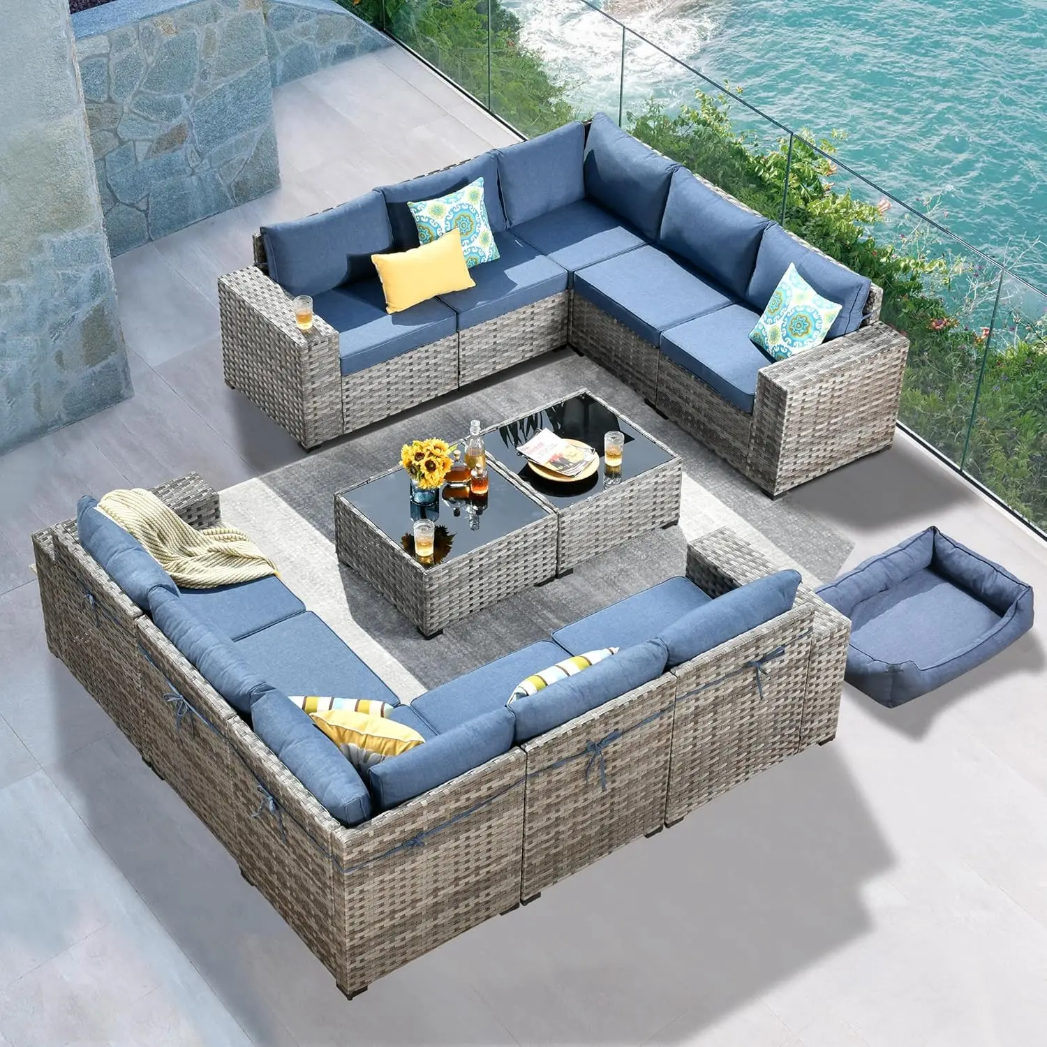 

Wicker Outdoor Furniture Set,Patio Sectional Sofa Set with Wide Armrest and Seat,Rattan Modular Conversation Set for Backyard