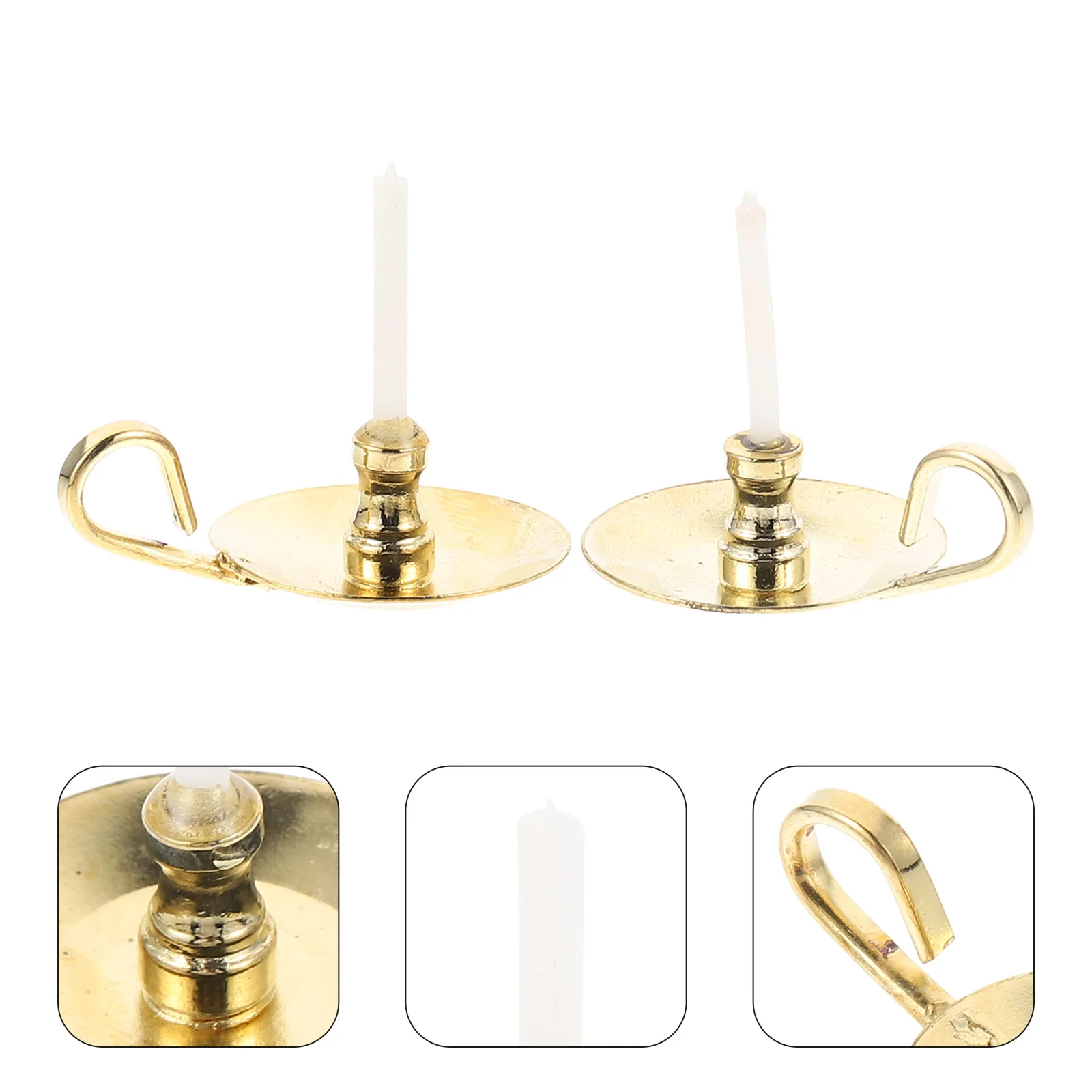 

2 Pcs Candlestick Dollhouse Child Gold Decor Home Goods Resin Landscape Decors