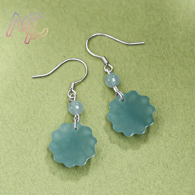 Grade A Myanmar Jadeite Flower Earrings Real Jade 925 Silver Fashion Accessories Vintage Natural Jewelry Energy Gifts for Women 4