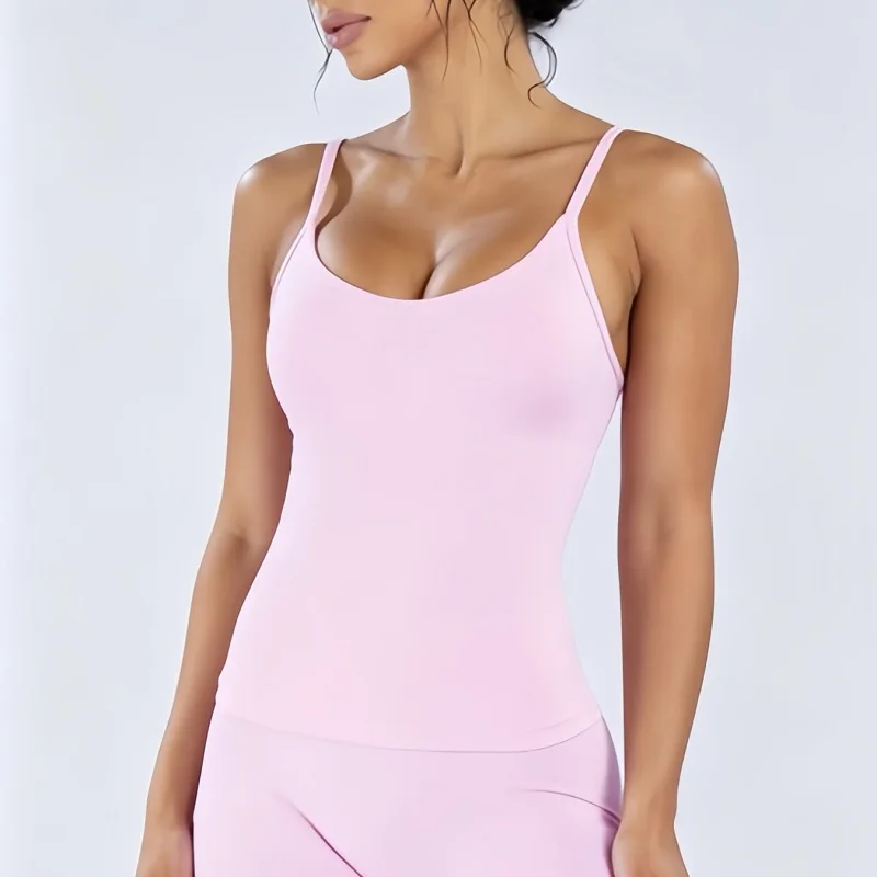 HISTELLO Impact U-Ausschnitt-Top für Damen, nahtlos, dünne Träger, schmale Passform, Yoga-Weste, hautfreundlich, weich, dehnbar, für Fitness, Laufen, Workout. – Detail 5
